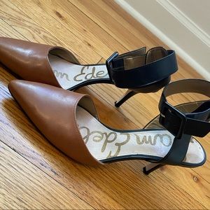 Sam Edelman Camel/Black Ankle Strap heel size 7.5